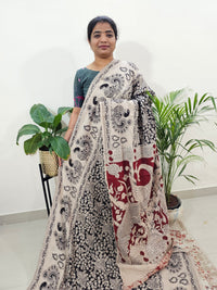 Cotton Kalamkari Saree - Black with Marron