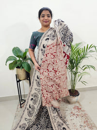 Cotton Kalamkari Saree - Black with Marron