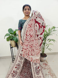 Cotton Kalamkari Saree - Red with Cream