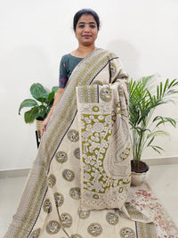Cotton Kalamkari Saree - Cream with Green