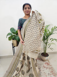 Cotton Kalamkari Saree - Cream with Green