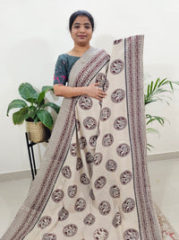 Cotton Kalamkari Saree - Cream with Marron