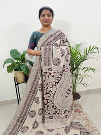 Cotton Kalamkari Saree - Cream with Marron