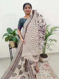 Cotton Kalamkari Saree - Cream with Marron
