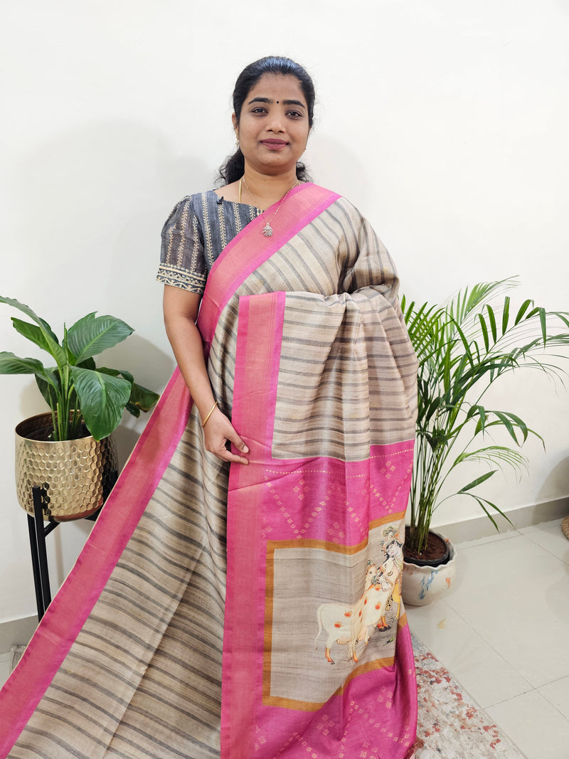Soft Semi Tussar Weaving with Soft Zari Border - Pink
