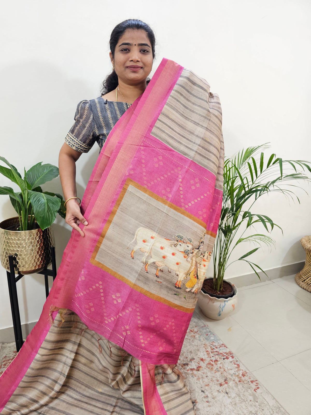 Soft Semi Tussar Weaving with Soft Zari Border - Pink