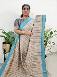 Soft Semi Tussar Weaving with Soft Zari Border - Blue