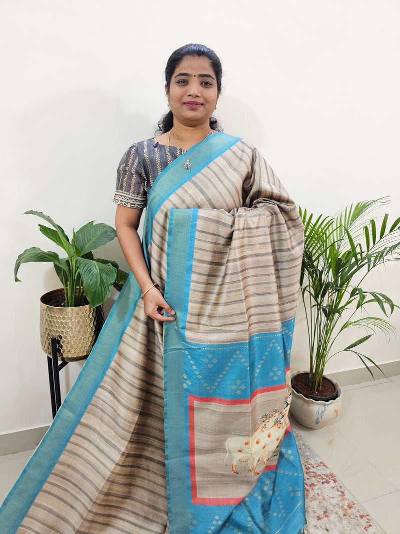 Soft Semi Tussar Weaving with Soft Zari Border - Blue