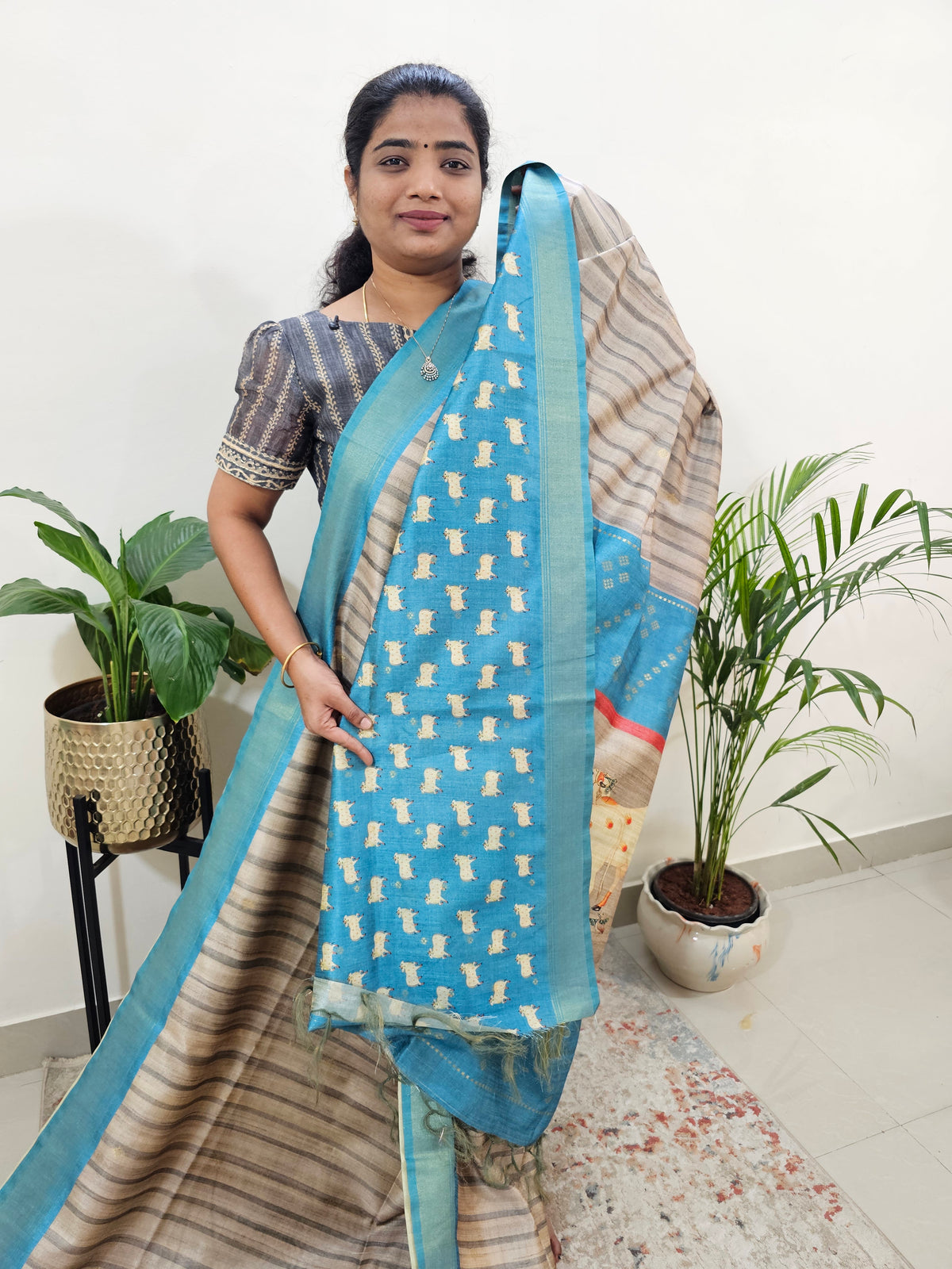 Soft Semi Tussar Weaving with Soft Zari Border - Blue