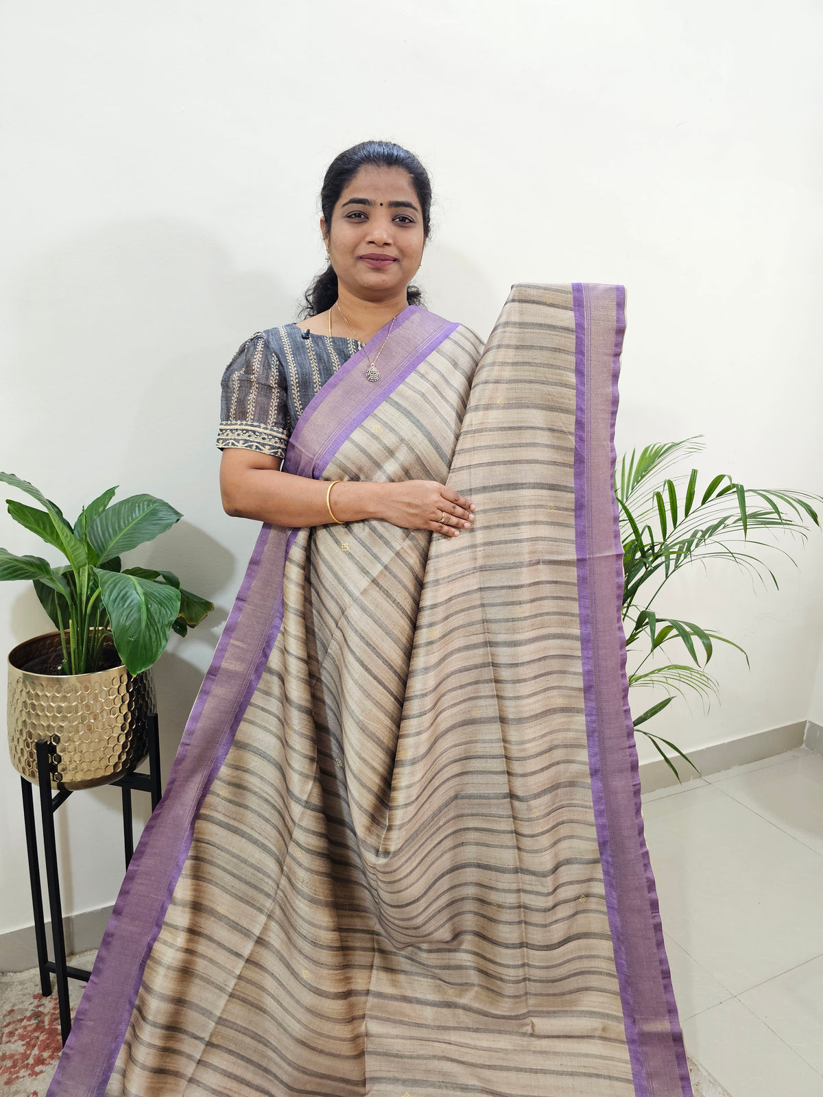 Soft Semi Tussar Weaving with Soft Zari Border - Lavender