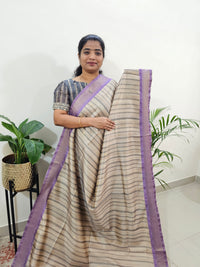 Soft Semi Tussar Weaving with Soft Zari Border - Lavender