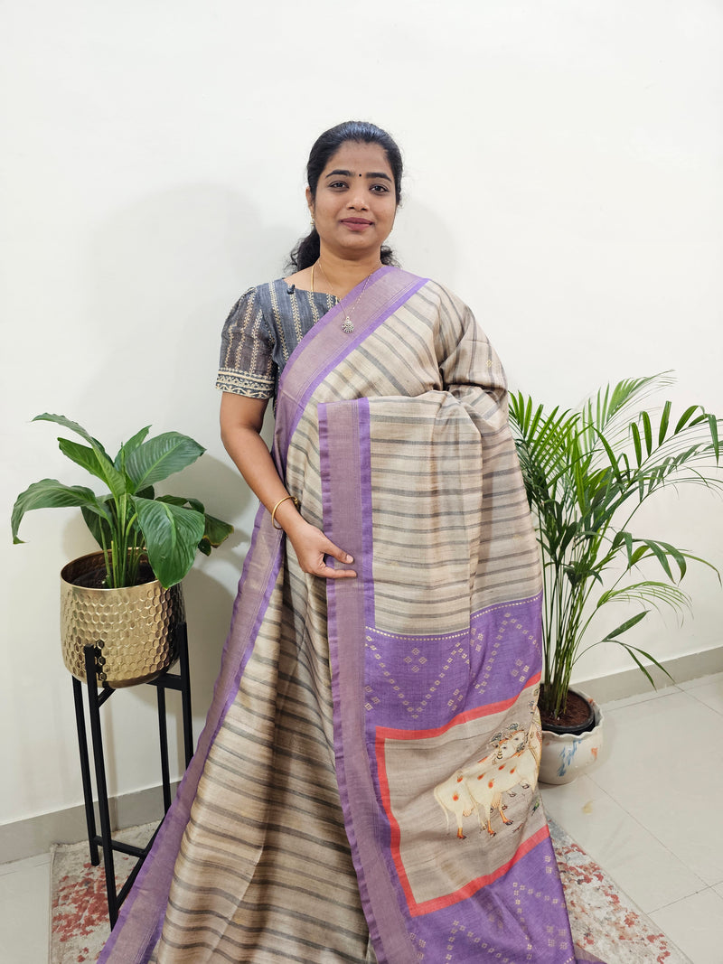 Soft Semi Tussar Weaving with Soft Zari Border - Lavender