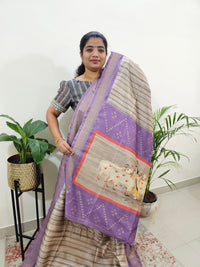 Soft Semi Tussar Weaving with Soft Zari Border - Lavender