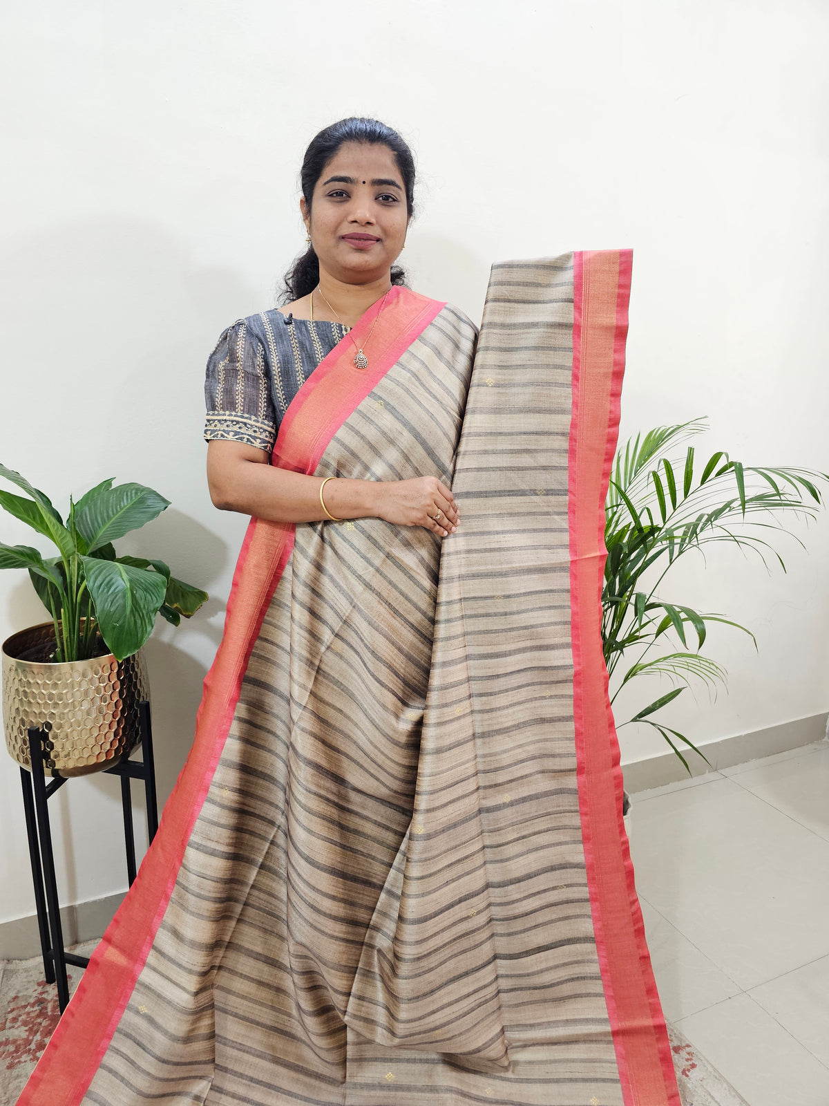 Soft Semi Tussar Weaving with Soft Zari Border - Peach