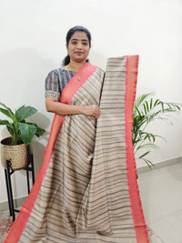 Soft Semi Tussar Weaving with Soft Zari Border - Peach
