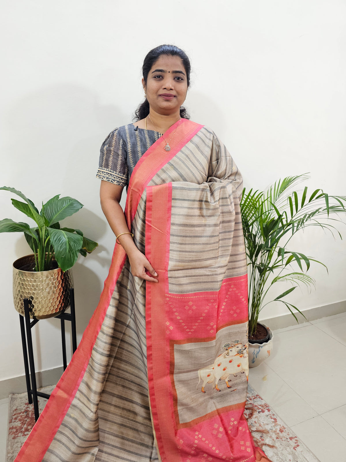 Soft Semi Tussar Weaving with Soft Zari Border - Peach