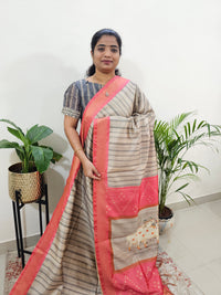 Soft Semi Tussar Weaving with Soft Zari Border - Peach