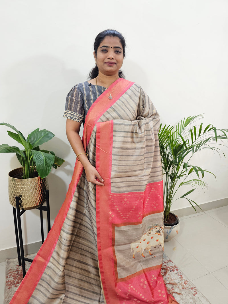 Soft Semi Tussar Weaving with Soft Zari Border - Peach