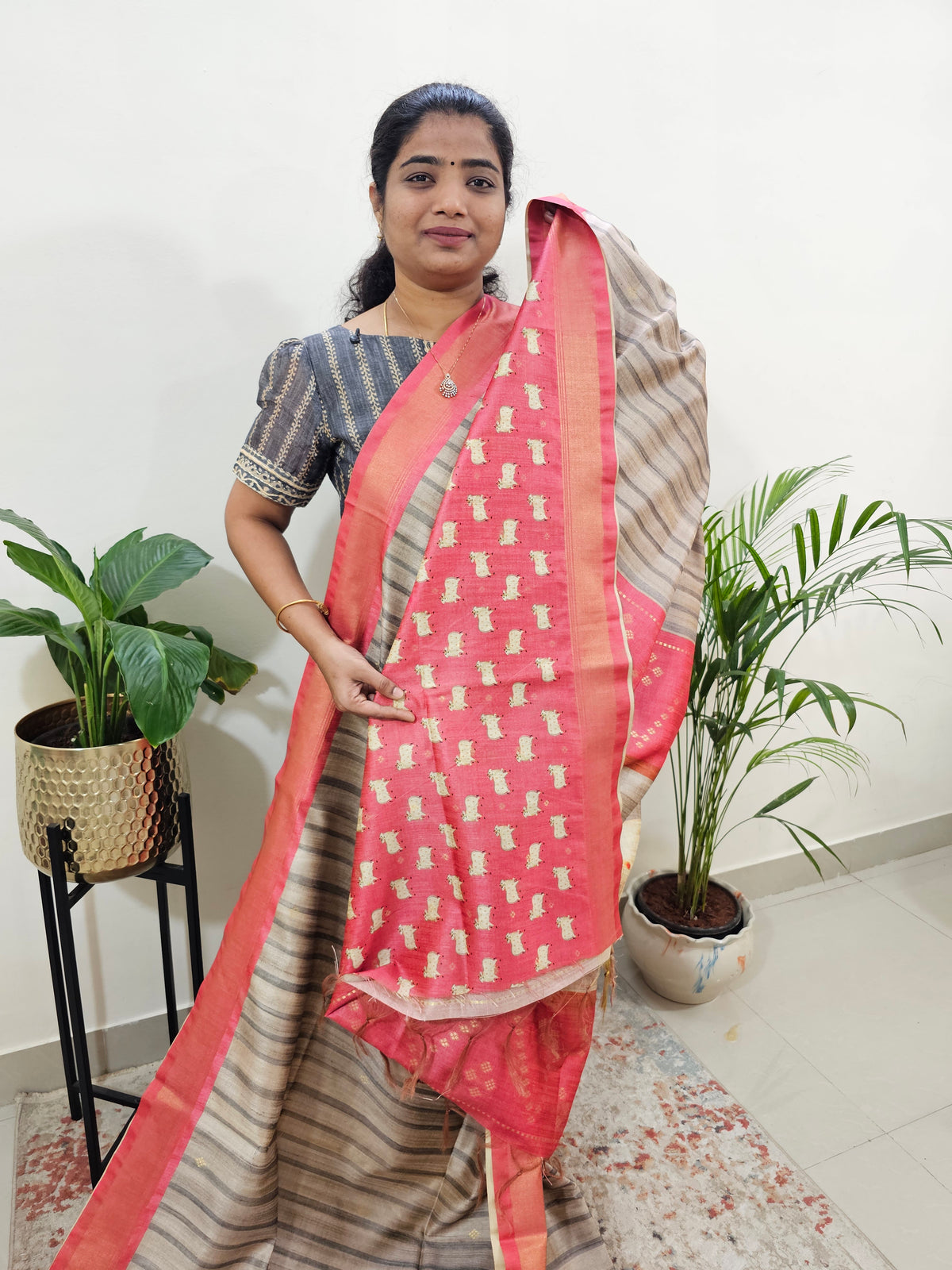 Soft Semi Tussar Weaving with Soft Zari Border - Peach