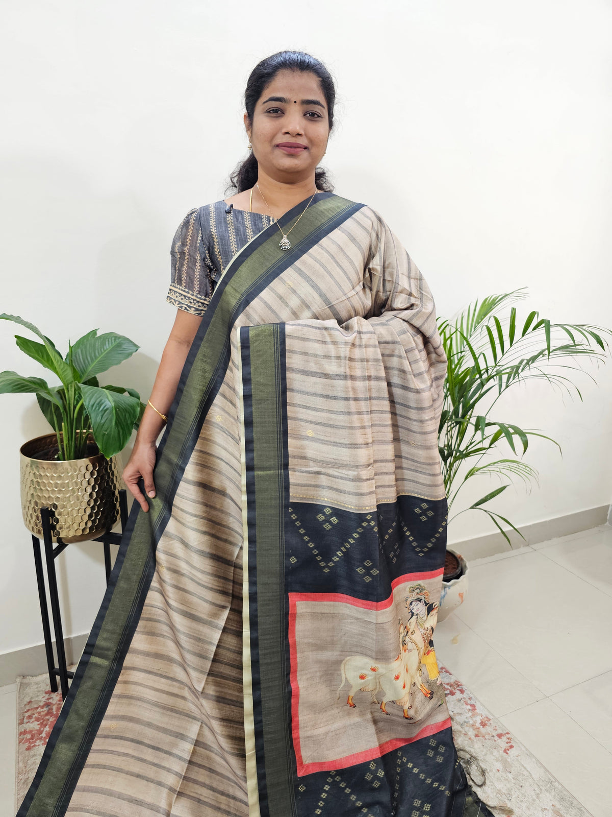 Soft Semi Tussar Weaving with Soft Zari Border - Grey
