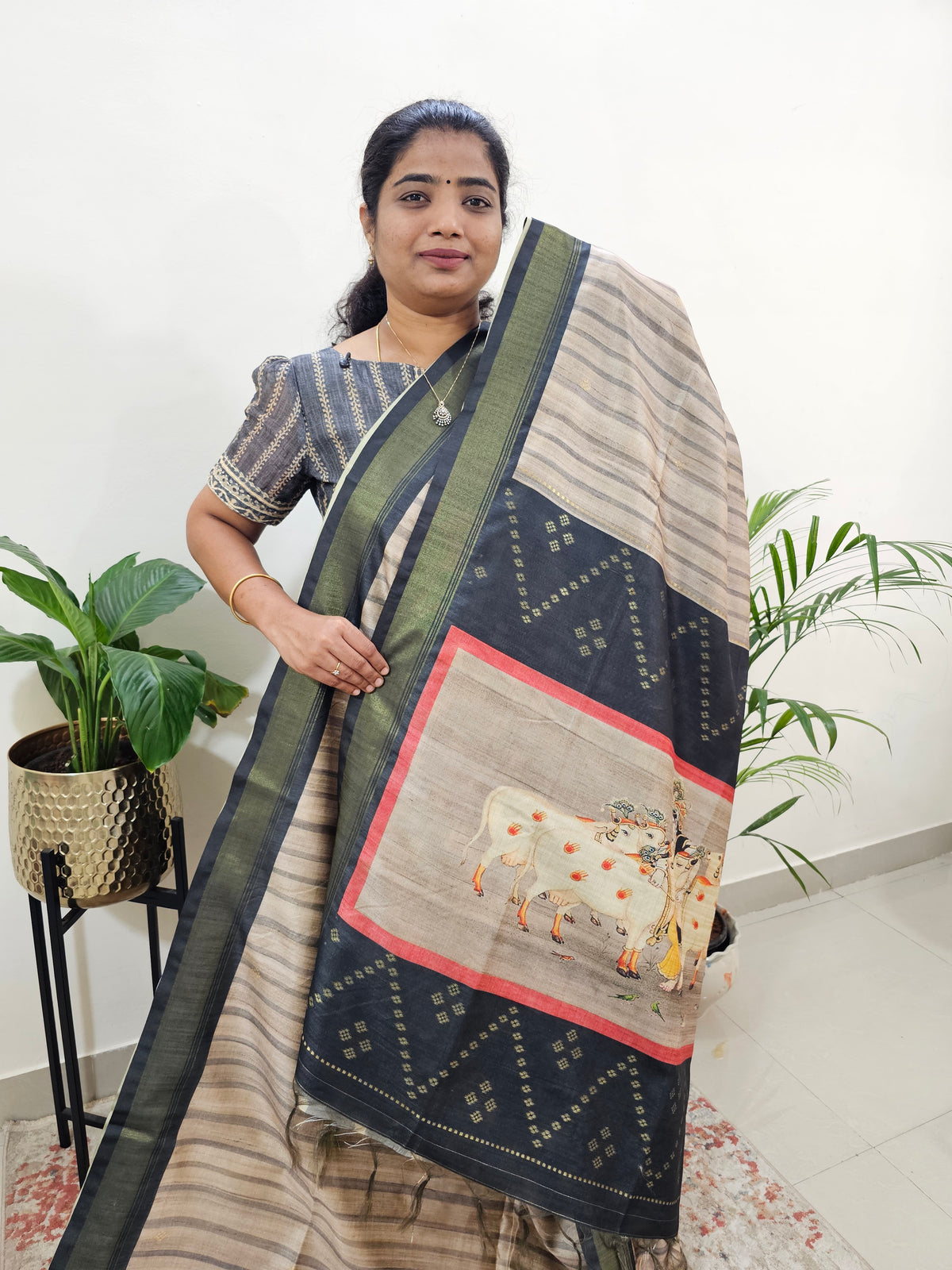 Soft Semi Tussar Weaving with Soft Zari Border - Grey
