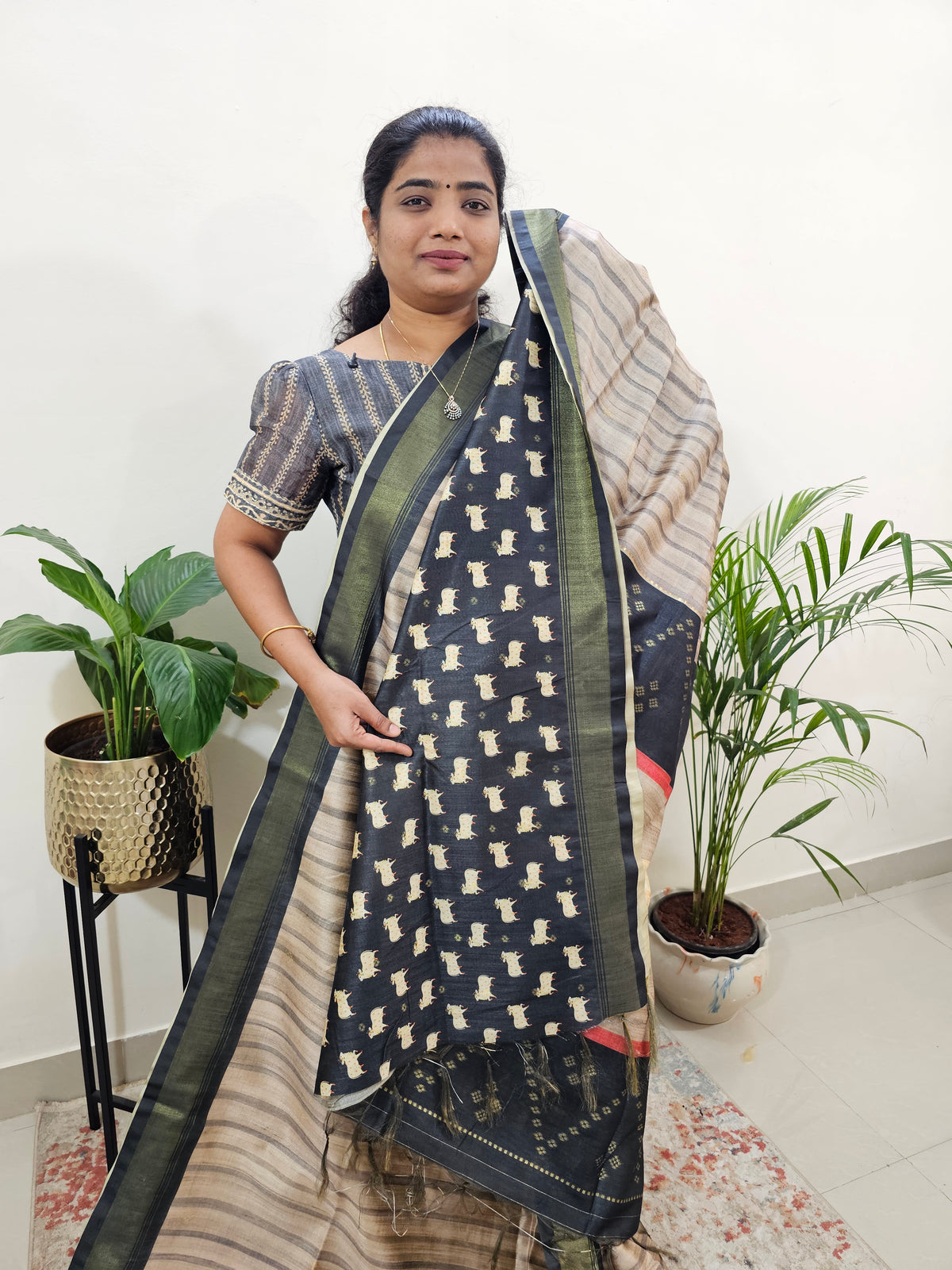 Soft Semi Tussar Weaving with Soft Zari Border - Grey