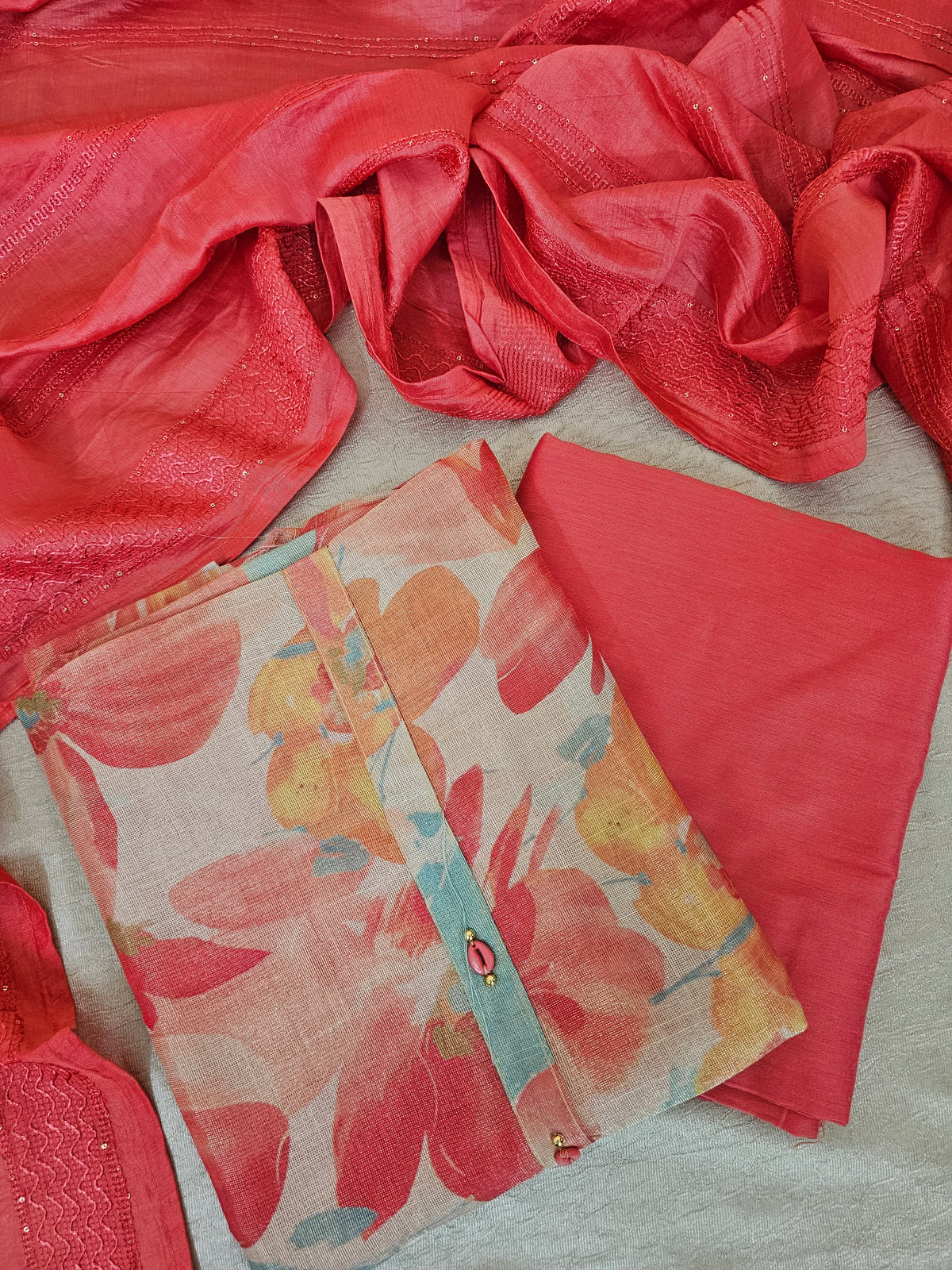 Linen Tissue Unstitched Salwar Suit  - Peach