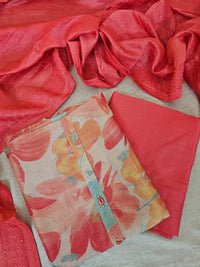 Linen Tissue Unstitched Salwar Suit  - Peach