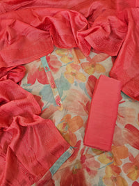 Linen Tissue Unstitched Salwar Suit  - Peach