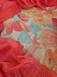 Linen Tissue Unstitched Salwar Suit  - Peach