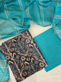 Semi Tussar Unstitched Salwar Suit  - Grey