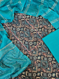 Semi Tussar Unstitched Salwar Suit  - Grey