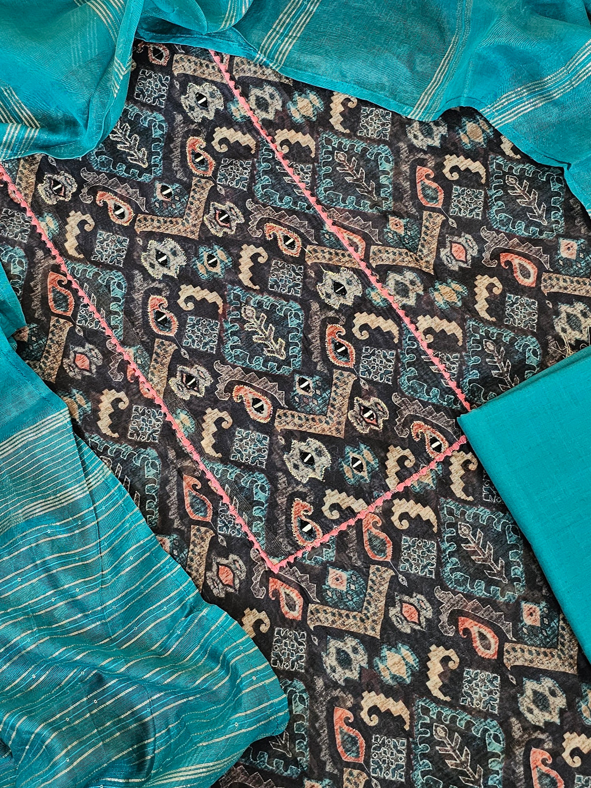 Semi Tussar Unstitched Salwar Suit  - Grey