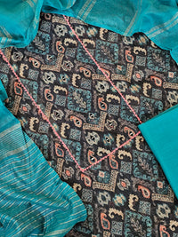 Semi Tussar Unstitched Salwar Suit  - Grey