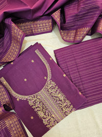 Cotton with Weaving Butti  - Dark Purple