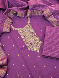 Cotton with Weaving Butti  - Dark Purple