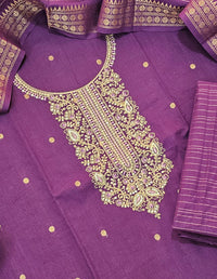 Cotton with Weaving Butti  - Dark Purple