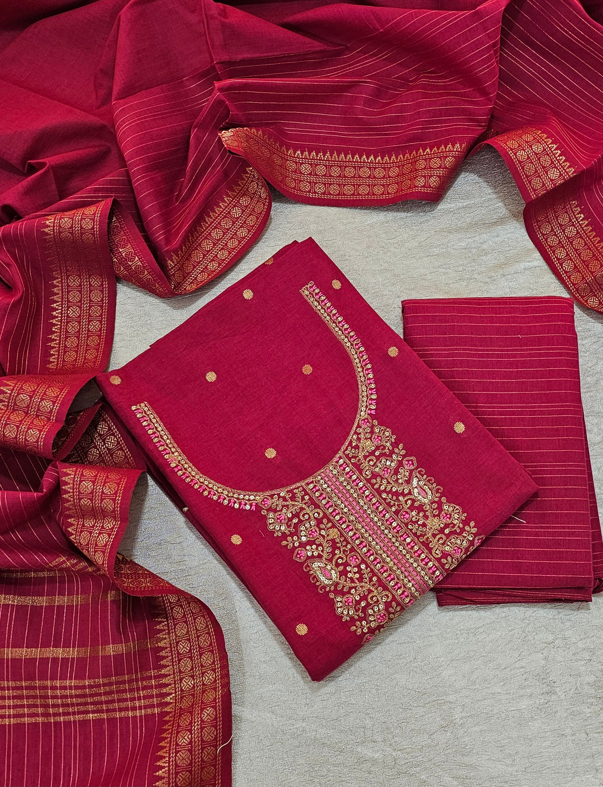 Cotton with Weaving Butti  - Pink