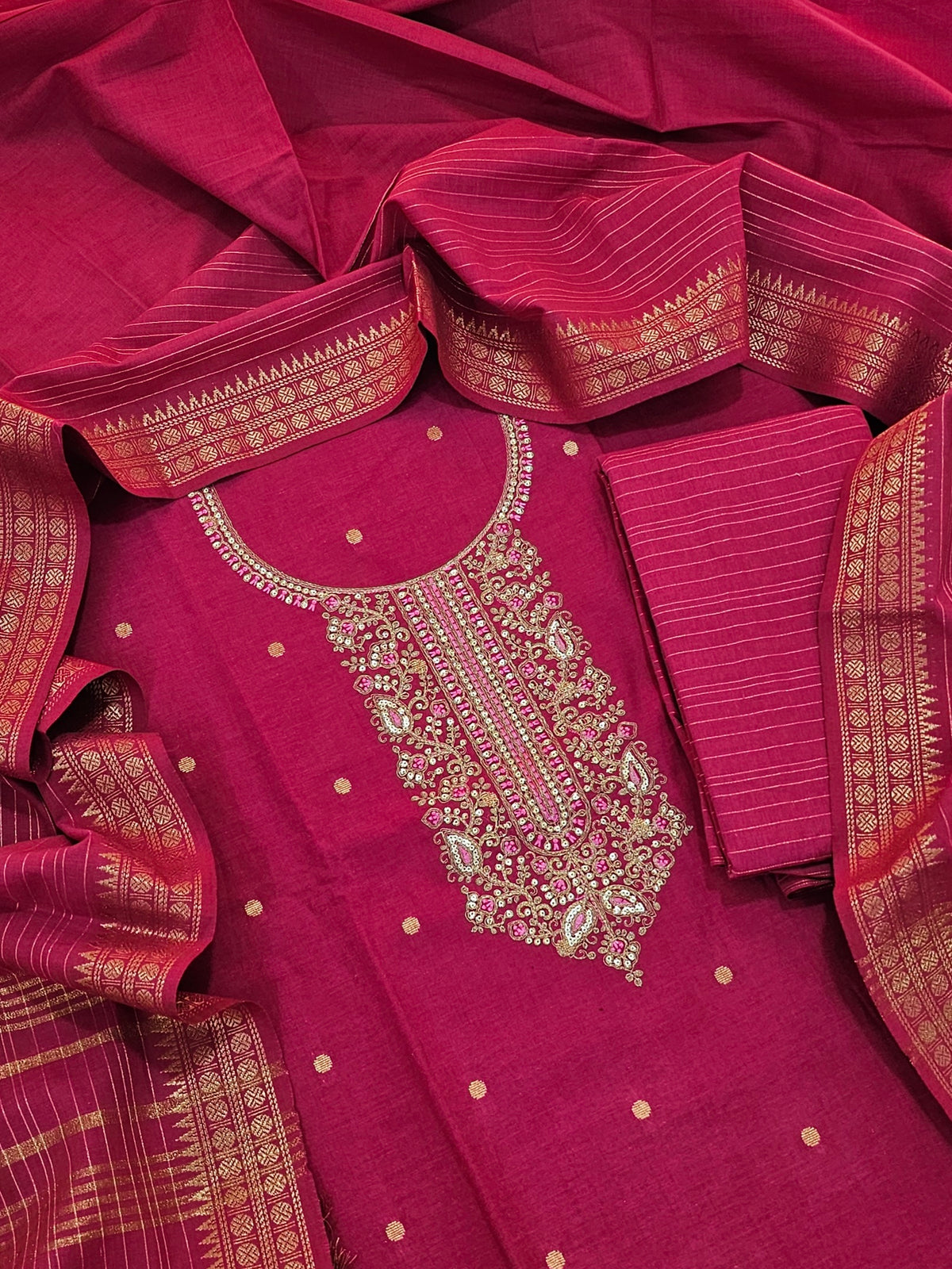 Cotton with Weaving Butti  - Pink
