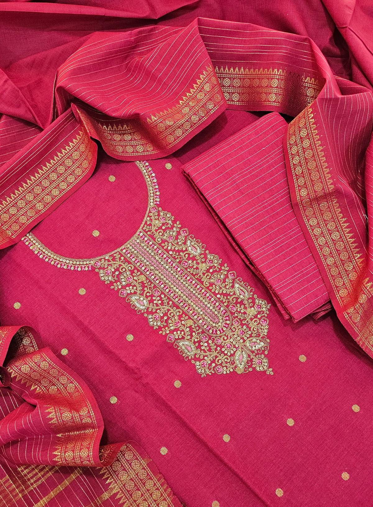 Cotton with Weaving Butti  - Pink