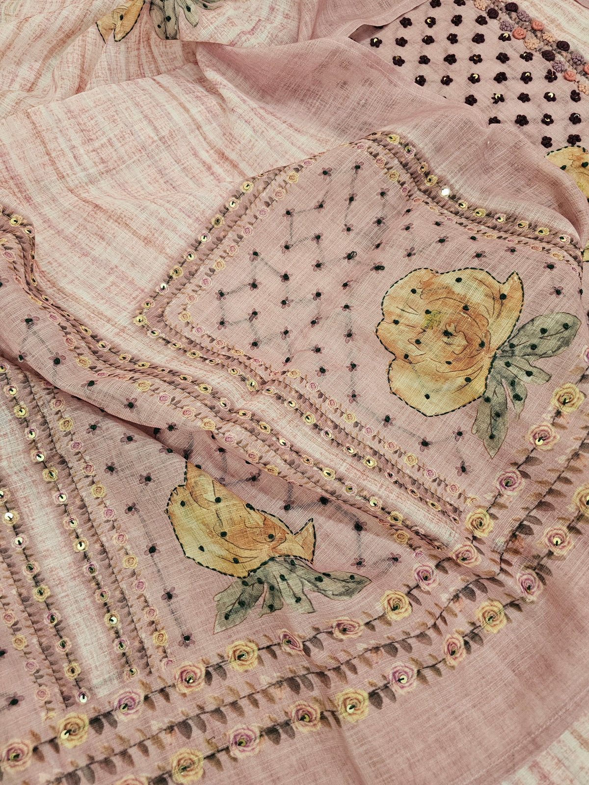 Linen Embrodry Unstitched Salwar - Onion Pink