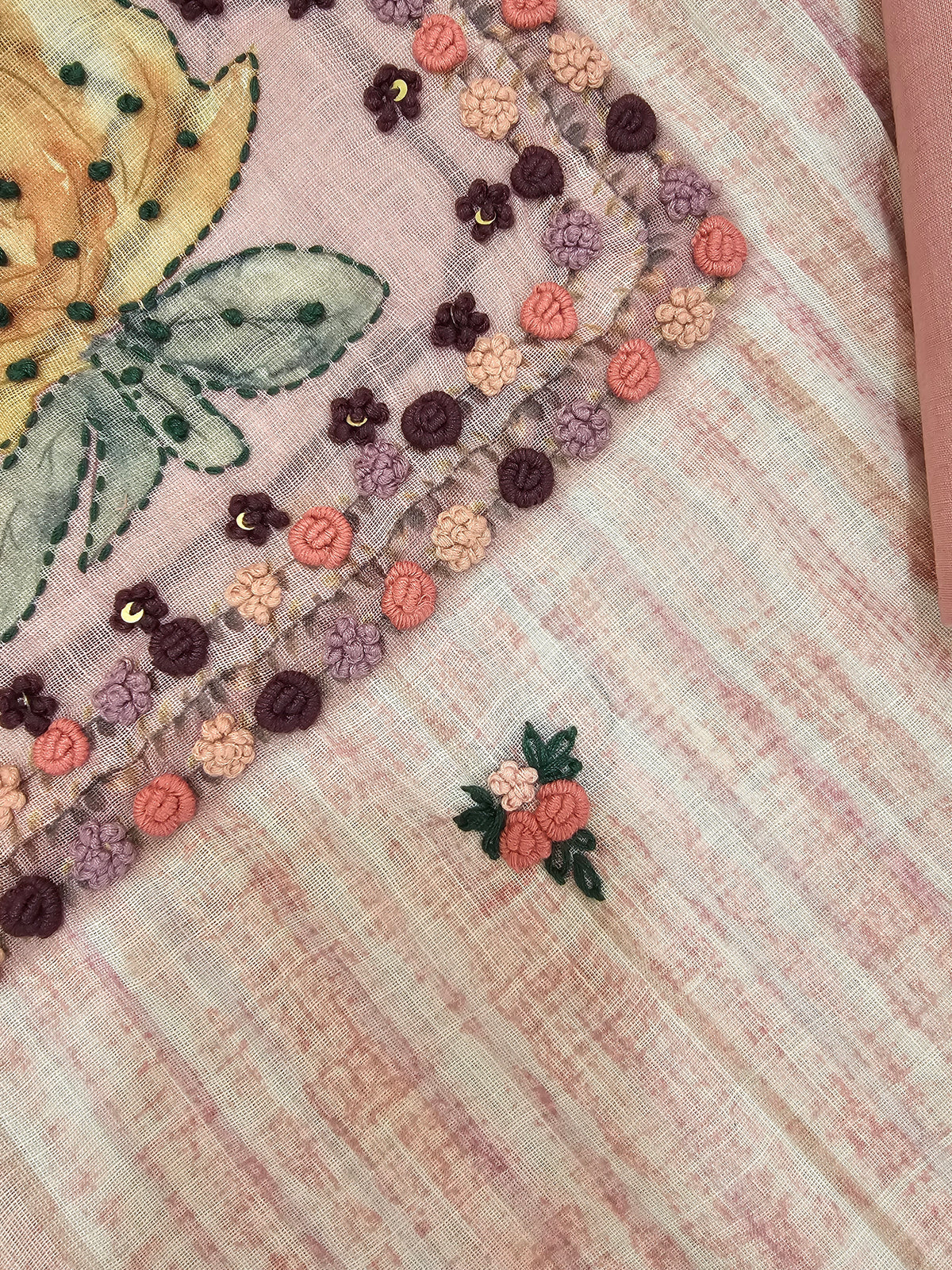 Linen Embrodry Unstitched Salwar - Onion Pink