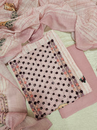 Linen Embrodry Unstitched Salwar - Onion Pink