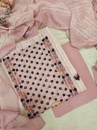 Linen Embrodry Unstitched Salwar - Onion Pink