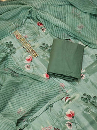 Cotton Satin Blend Unstitched Salwar - Green