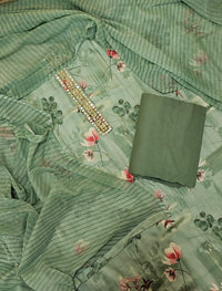 Cotton Satin Blend Unstitched Salwar - Green