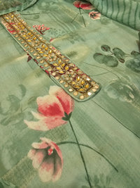 Cotton Satin Blend Unstitched Salwar - Green