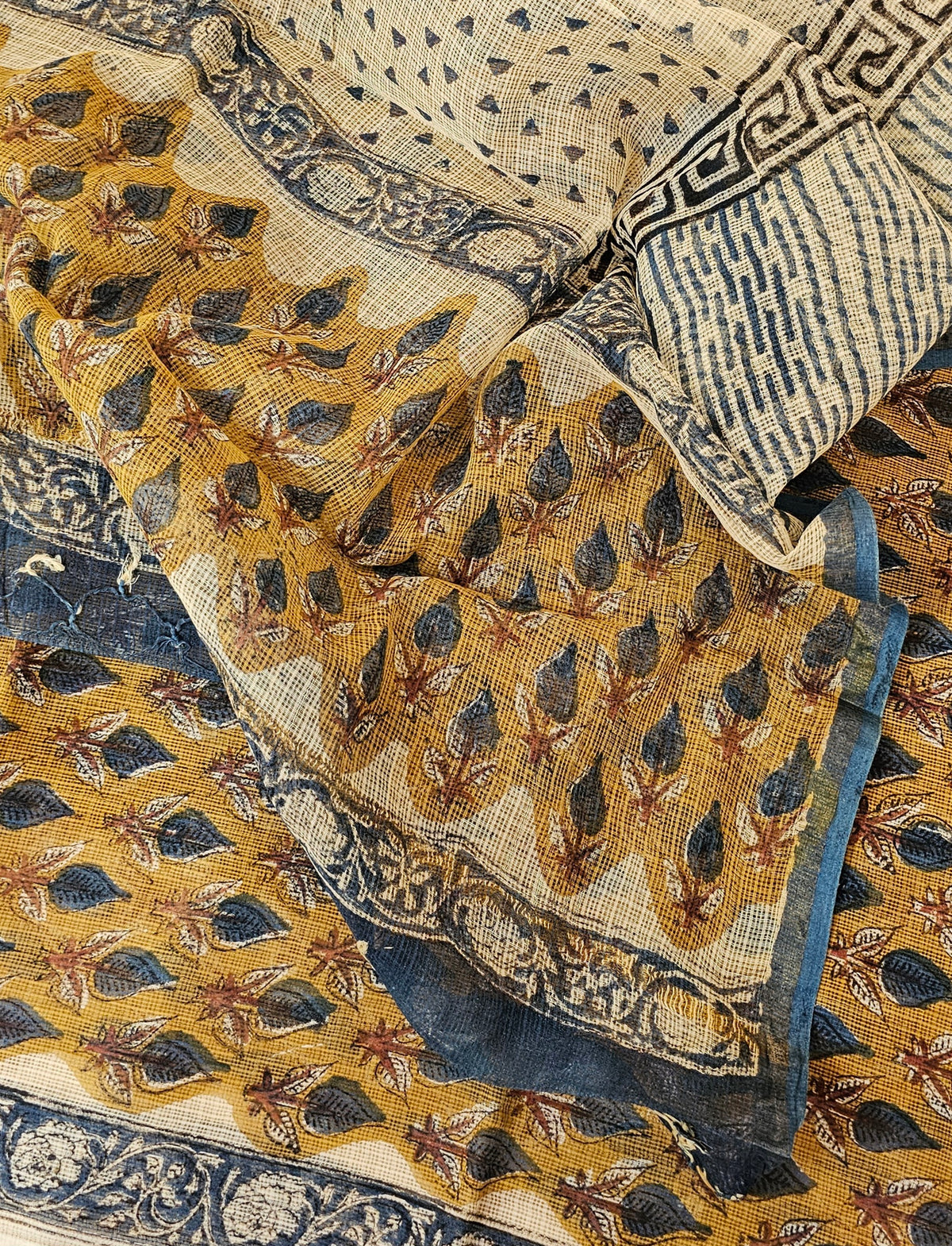 Kota Cotton Unstitched Salwar - Mustard with Blue