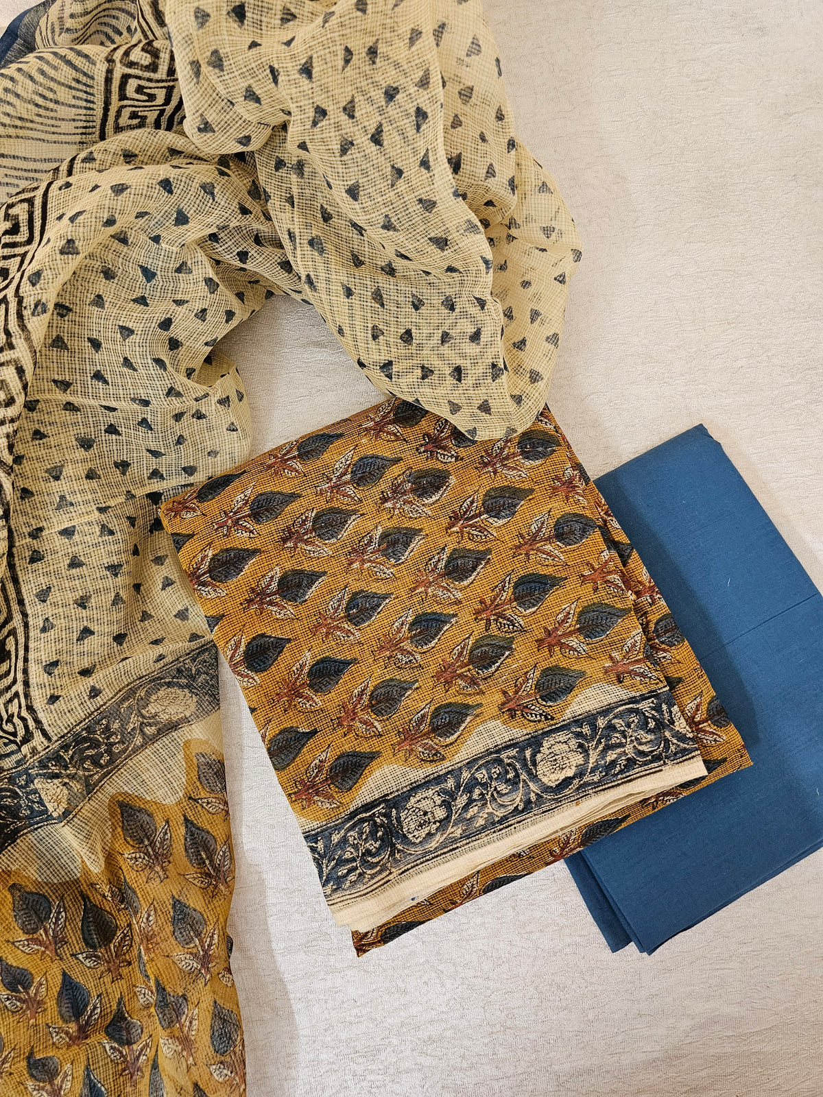 Kota Cotton Unstitched Salwar - Mustard with Blue