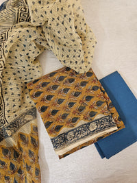 Kota Cotton Unstitched Salwar - Mustard with Blue